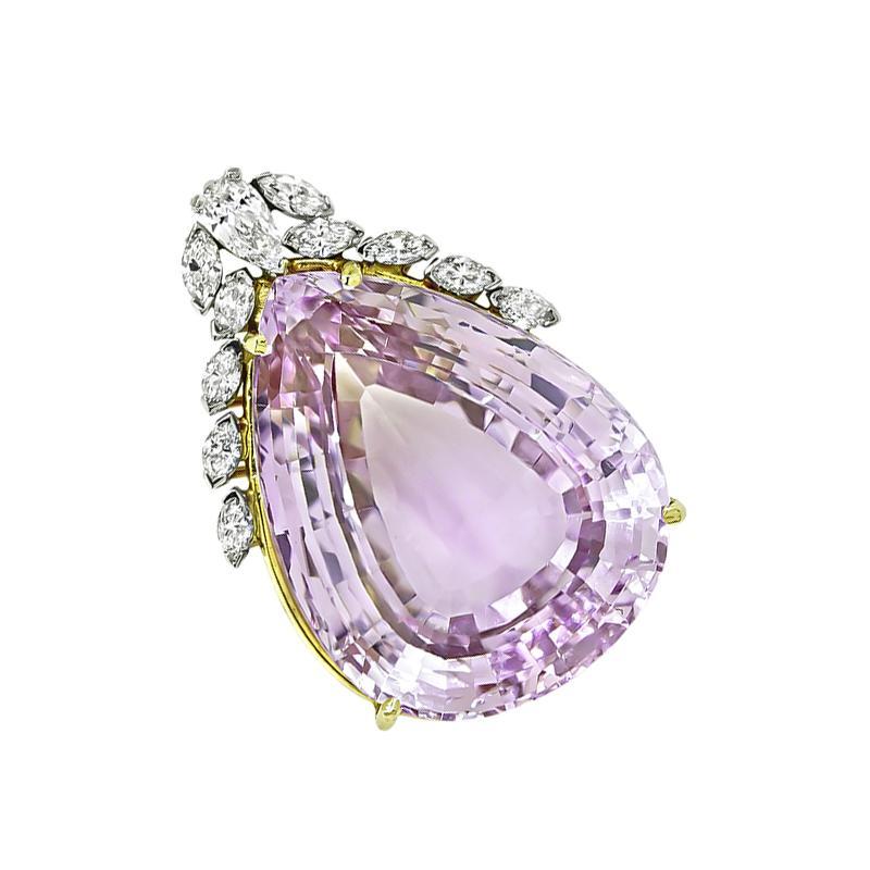 Pear Cut 50.00ct Kunzite 1.25ct Diamond Pendant For Sale