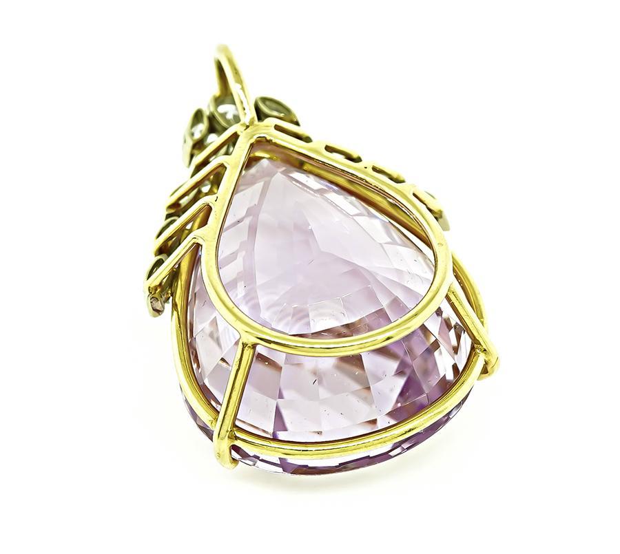 50.00ct Kunzite 1.25ct Diamond Pendant In Good Condition For Sale In New York, NY