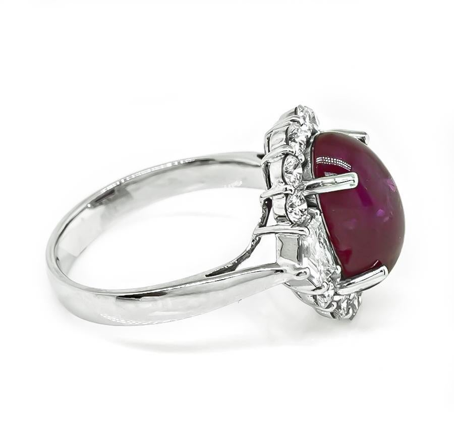 Cabochon 5.00ct Burma Ruby 1.10ct Diamond Gold Ring For Sale