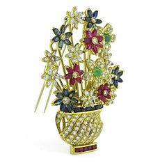 5.00ct Diamond 2.00ct Ruby 1.75ct Sapphire Emerald Flower Pin