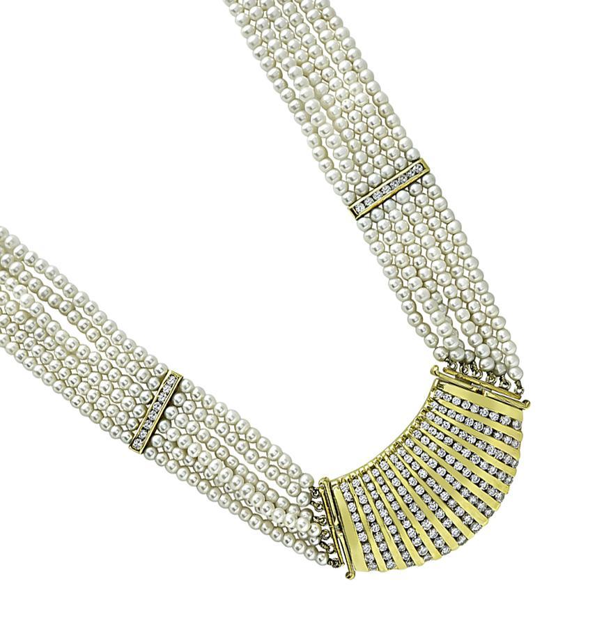 5,00 Karat Diamant-Perlen-Halskette (Rundschliff) im Angebot