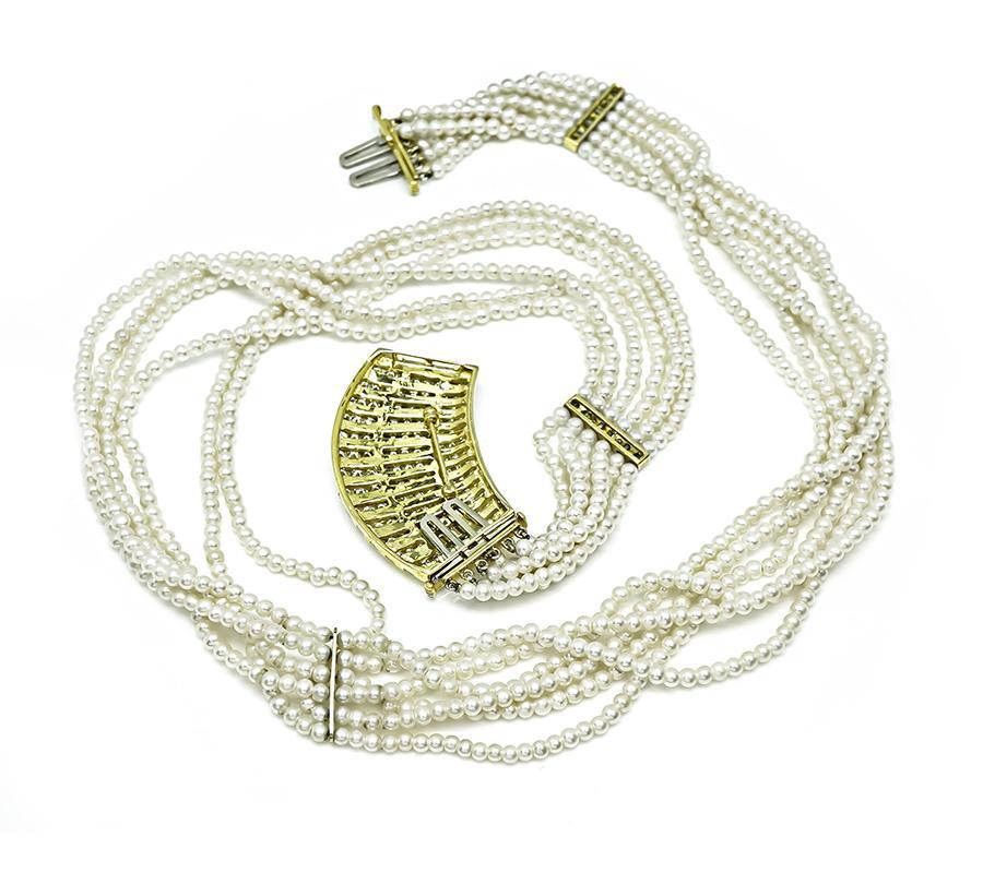 5,00 Karat Diamant-Perlen-Halskette im Zustand „Gut“ im Angebot in New York, NY