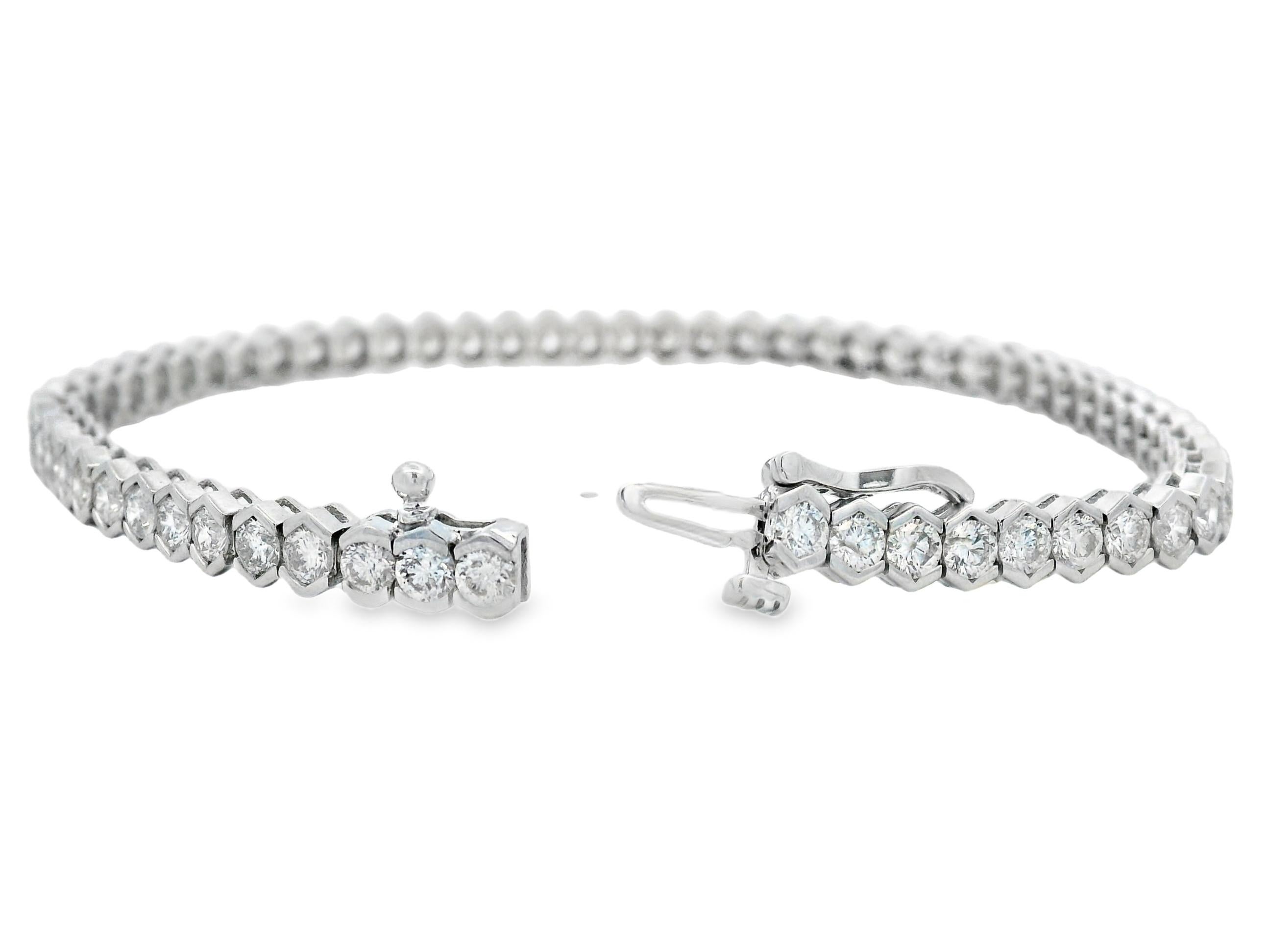 da uomo o donna Bracciale tennis con diamanti da 5,00 carati in oro bianco 14K, montatura esagonale da 7 pollici in vendita