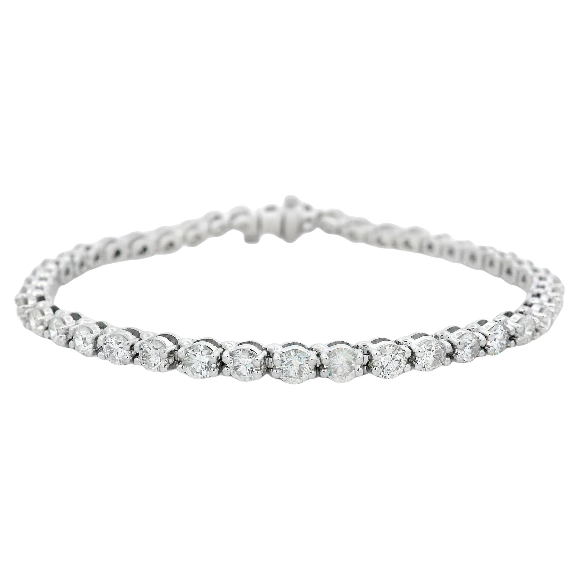 Bracciale Tennis con 43 diamanti rotondi in oro bianco 14 carati da 5,00 carati e 7 pollici