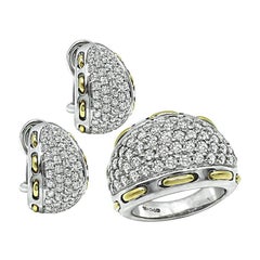5.00ct Diamant Zweifarbiger Gold Ring und Ohrringe Set