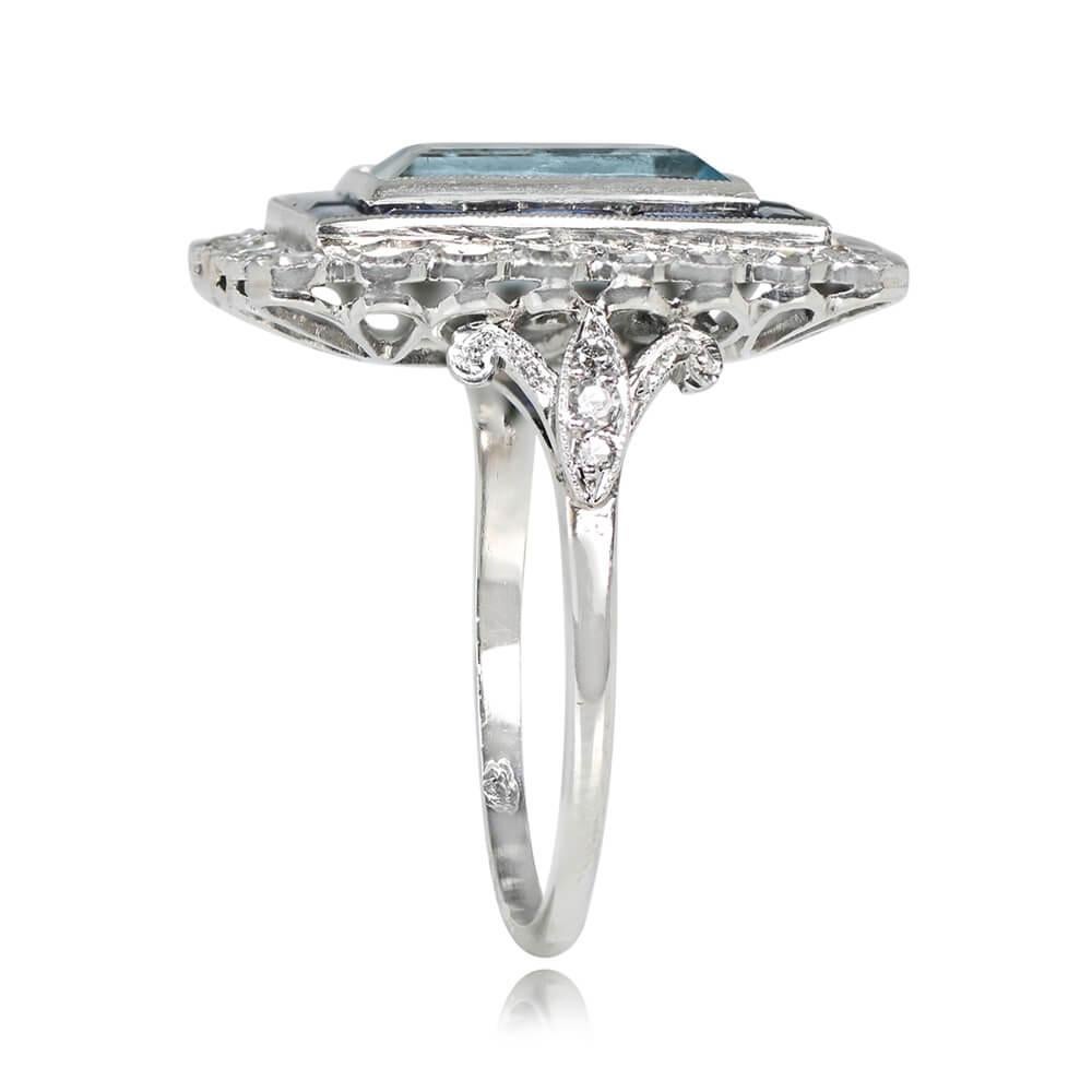 Women's 5.00ct Emerald Cut Aquamarine Cocktail Ring, Sapphire & Diamond Halo, Platinum