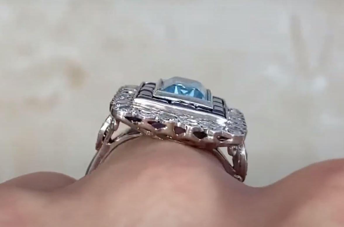 5.00ct Emerald Cut Aquamarine Cocktail Ring, Sapphire & Diamond Halo, Platinum 4