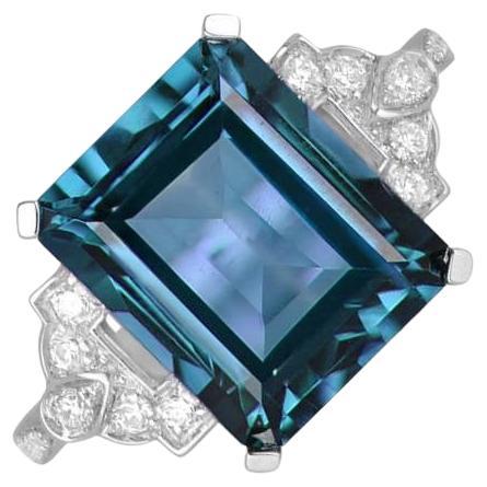 5.00ct Emerald Cut Blue Topaz Cocktail Ring, 18k White Gold For Sale