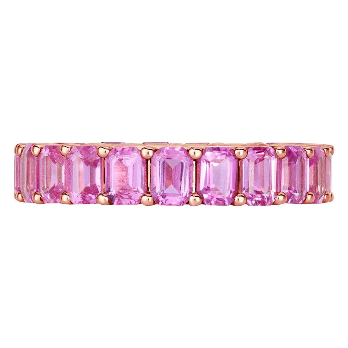 5.00ct Emerald Cut Pink Sapphire Eternity Band in 18k Rose Gold