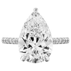 5.00ct GIA Certified Pear Cut Diamond Pave Solitaire Engagement Ring