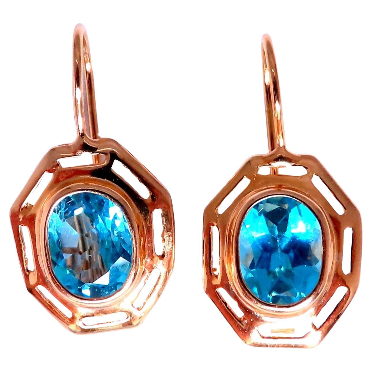 5.00ct Natural Blue Topaz Euro Wire Earrings 14kt Gold For Sale
