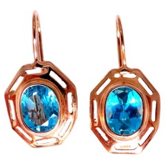 5.00ct Natural Blue Topaz Euro Wire Earrings 14kt Gold