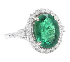 5.00ct Natural Emerald & Diamond 14k Solid White Gold Ring