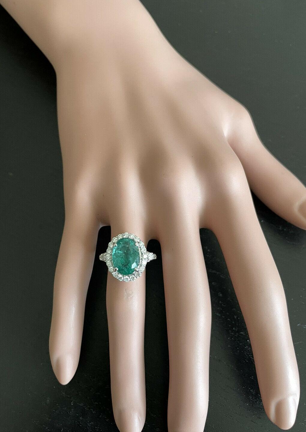 5.00ct Natural Emerald & Diamond 14k Solid White Gold Ring For Sale 1