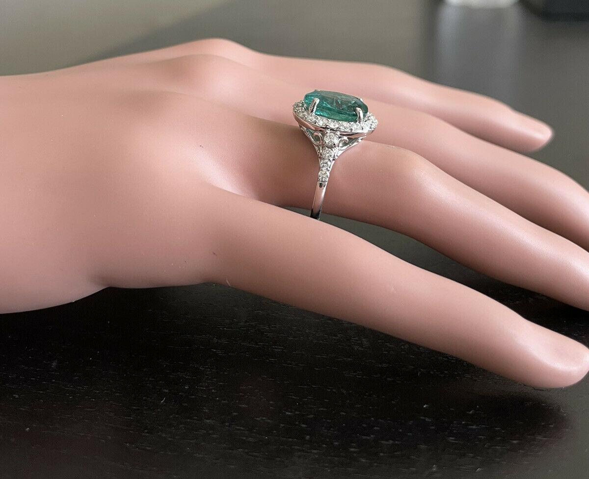 5.00ct Natural Emerald & Diamond 14k Solid White Gold Ring For Sale 2