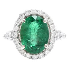 5.00ct Natural Emerald & Diamond 14k Solid White Gold Ring