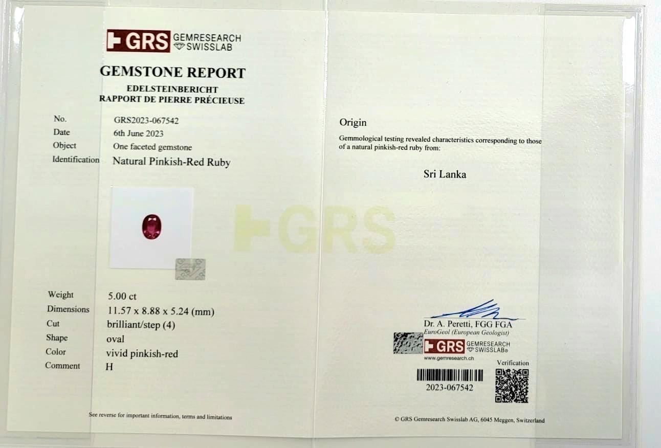 5,00ct Rubino rosso porpora di forma ovale dello Sri Lanka certificato da SSEF e GRS in vendita 2