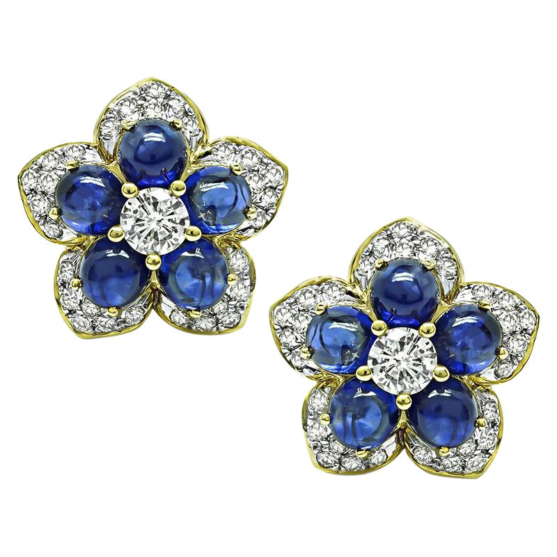 5.00ct Saphir 2.50ct Diamant Gold Stern Ohrringe im Angebot
