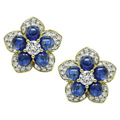 Orecchini a stella in oro con zaffiro 5,00ct e diamante 2,50ct