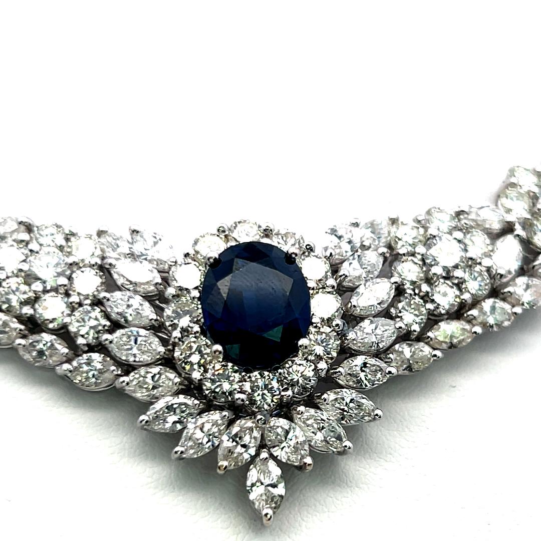 De las mujeres 5.00ct Zafiro 34.00ct Diamante 18K Oro Blanco Collar Riviera en venta