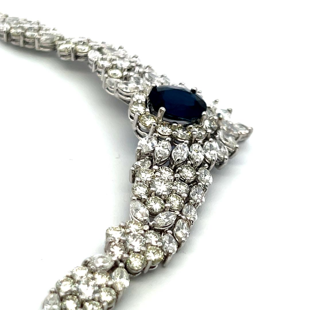 5.00ct Zafiro 34.00ct Diamante 18K Oro Blanco Collar Riviera en venta 2