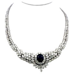 5.00ct Sapphire 34.00ct Diamond 18K White Gold Riviera Necklace