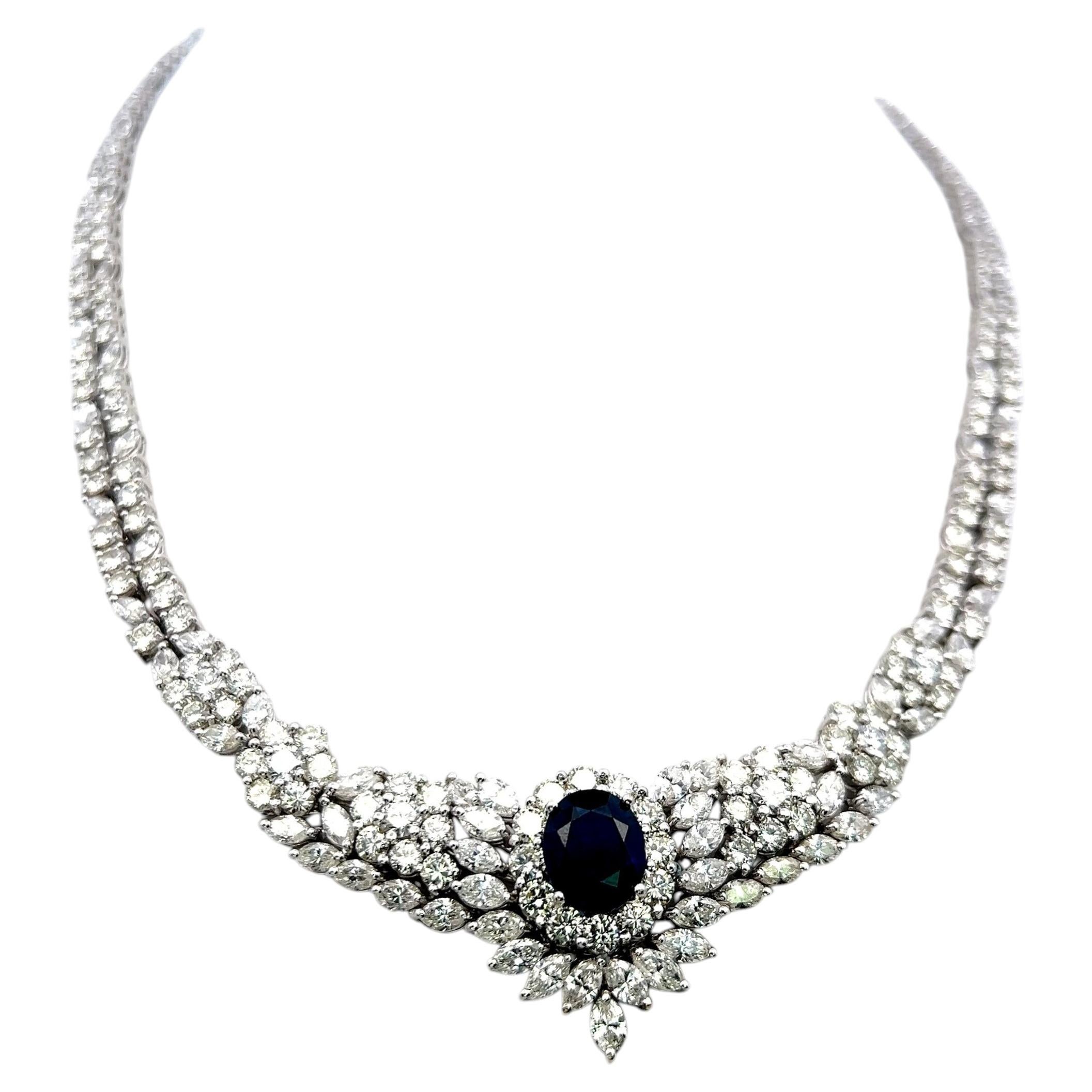 Collana Riviera in oro bianco 18 carati con zaffiro da 5,00 carati e diamante taglio misto da 34,00 carati