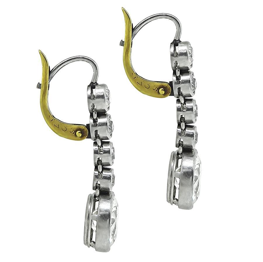 Old Mine Cut 5.00cttw Diamond Platinum and Gold Earrings For Sale