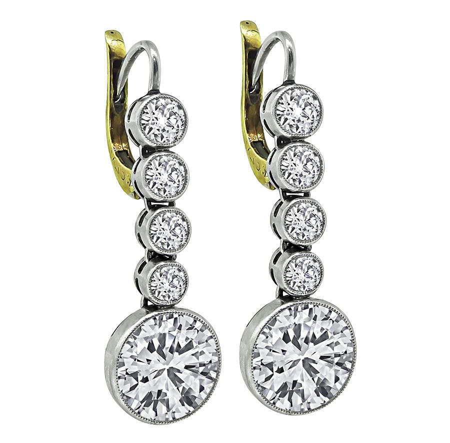 5.00cttw Diamond Platinum and Gold Earrings For Sale