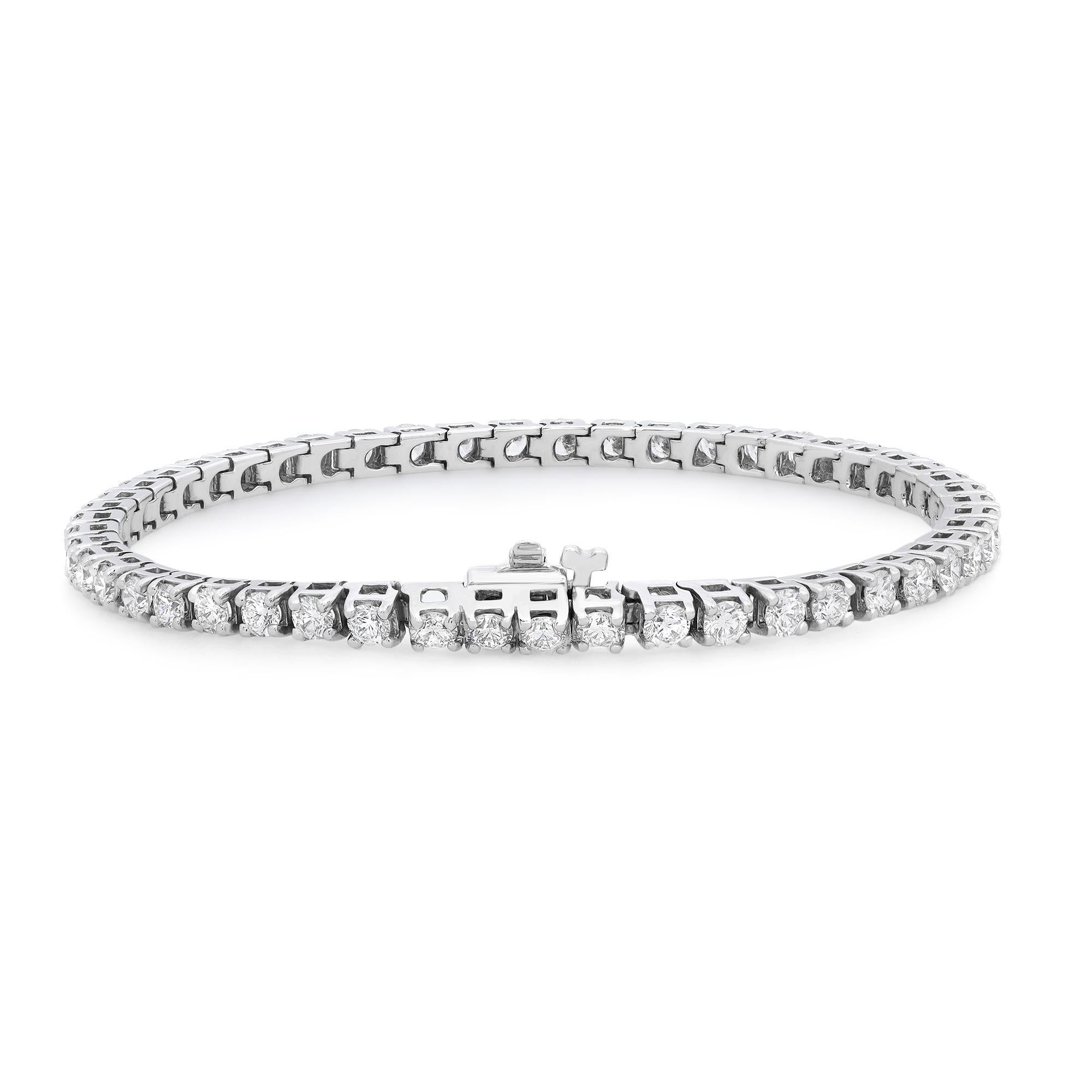 Women's or Men's 5.00Cttw Prong Set Round Cut Diamond Tennis Bracelet 14K White Gold For Sale