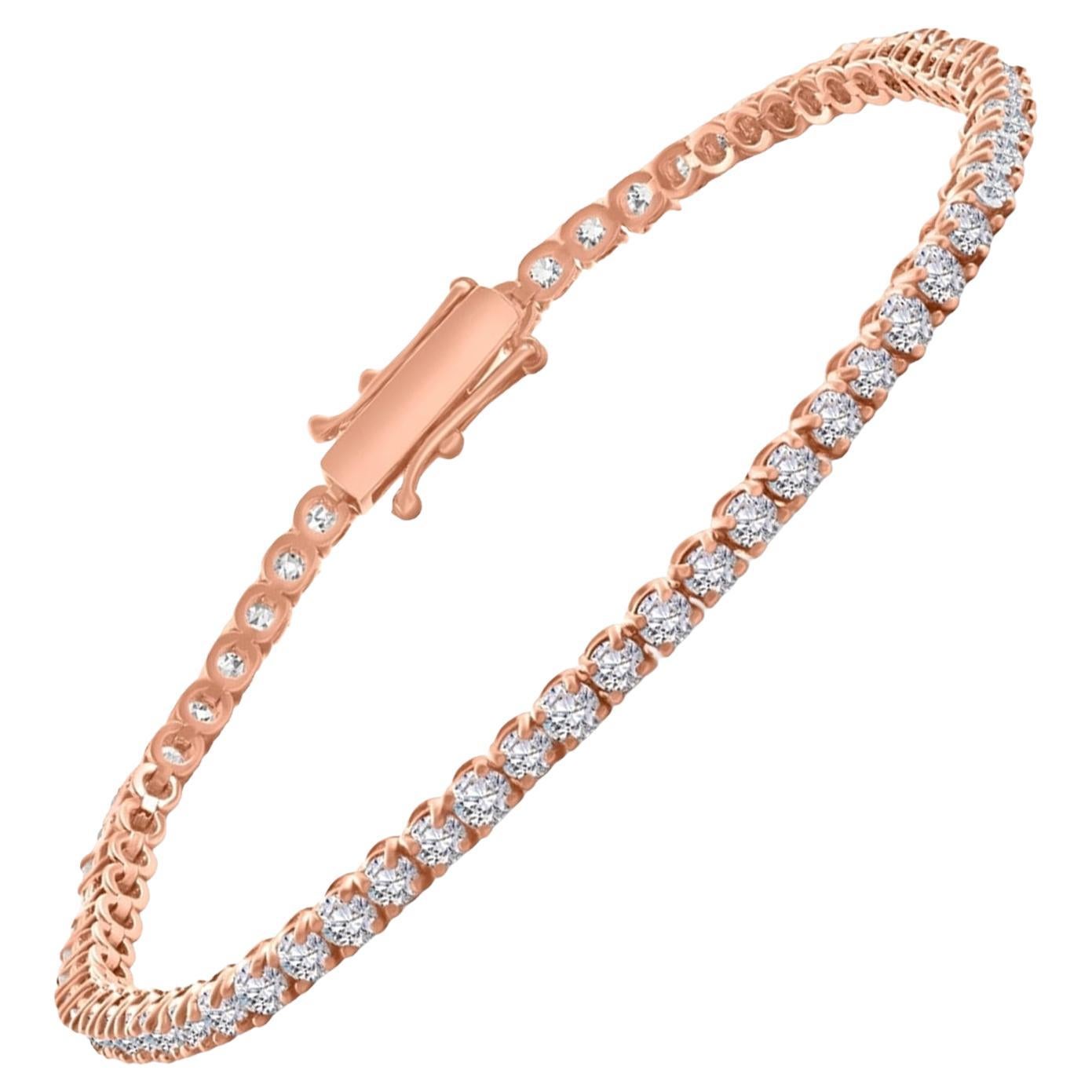 Pulsera de tenis con diamantes redondos naturales talla brillante de 5,00 quilates en oro rosa de 14 quilates en venta