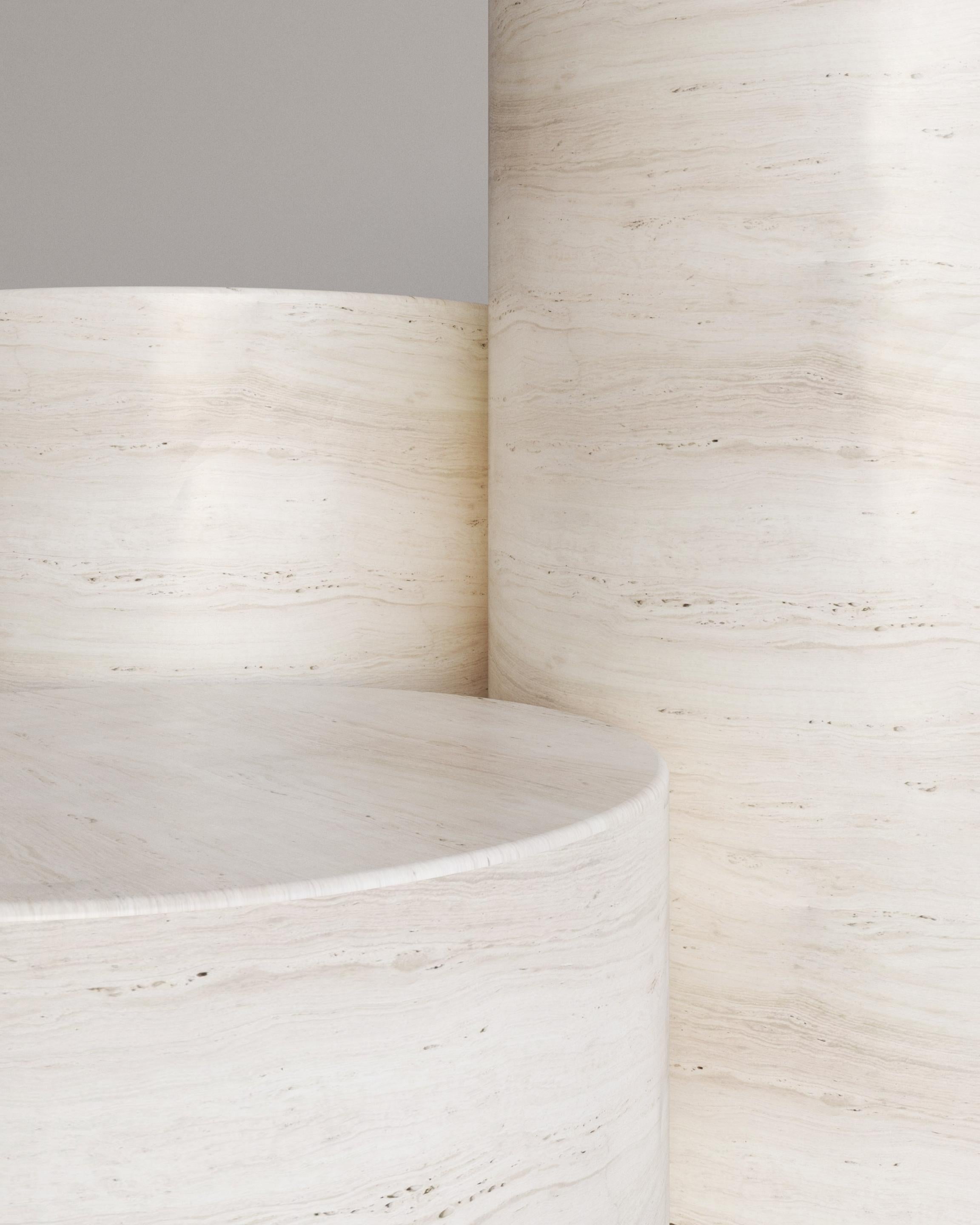 500mm Bianco Travertine Voyage Pedestal by The Essentialist In New Condition For Sale In ROSE BAY, AU