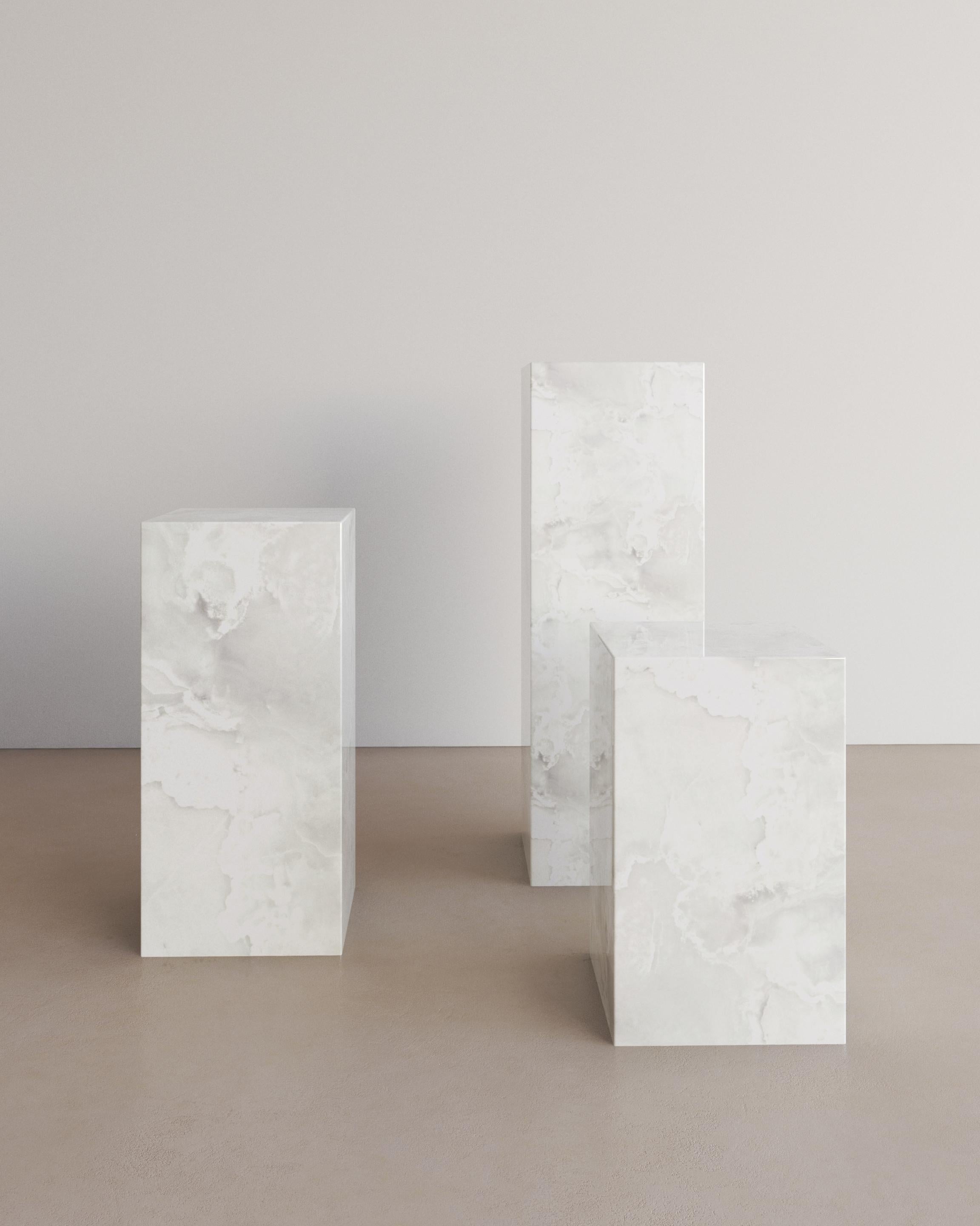 Onyx 500mm Nude Travertine Ètoile Pedestal by the Essentialist For Sale