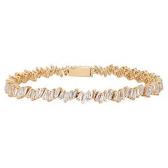 4.48 Carat Baguette Cut Diamond Tennis Bracelet 18K Yellow Gold