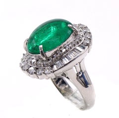 5.01 Carat Colombian Cabochon Emerald Diamond Platinum Cocktail Ring