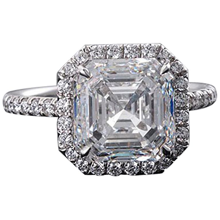 5.01 Carat Cut Cornered Square Step Cut Solitaire Engagement Ring For Sale