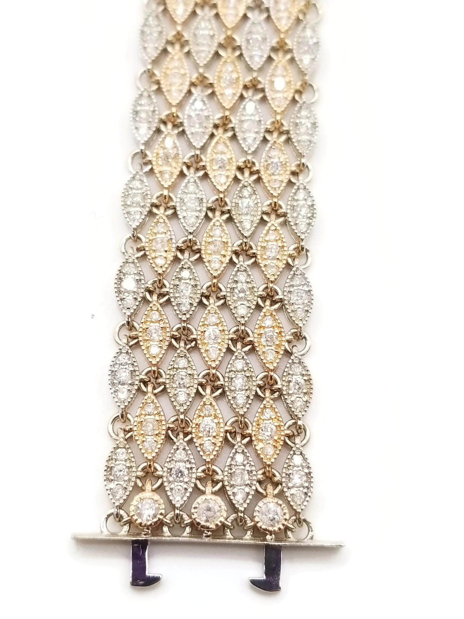 Women's 5 Carat Diamond Bracelet 14 Karat Two-Tone Gold