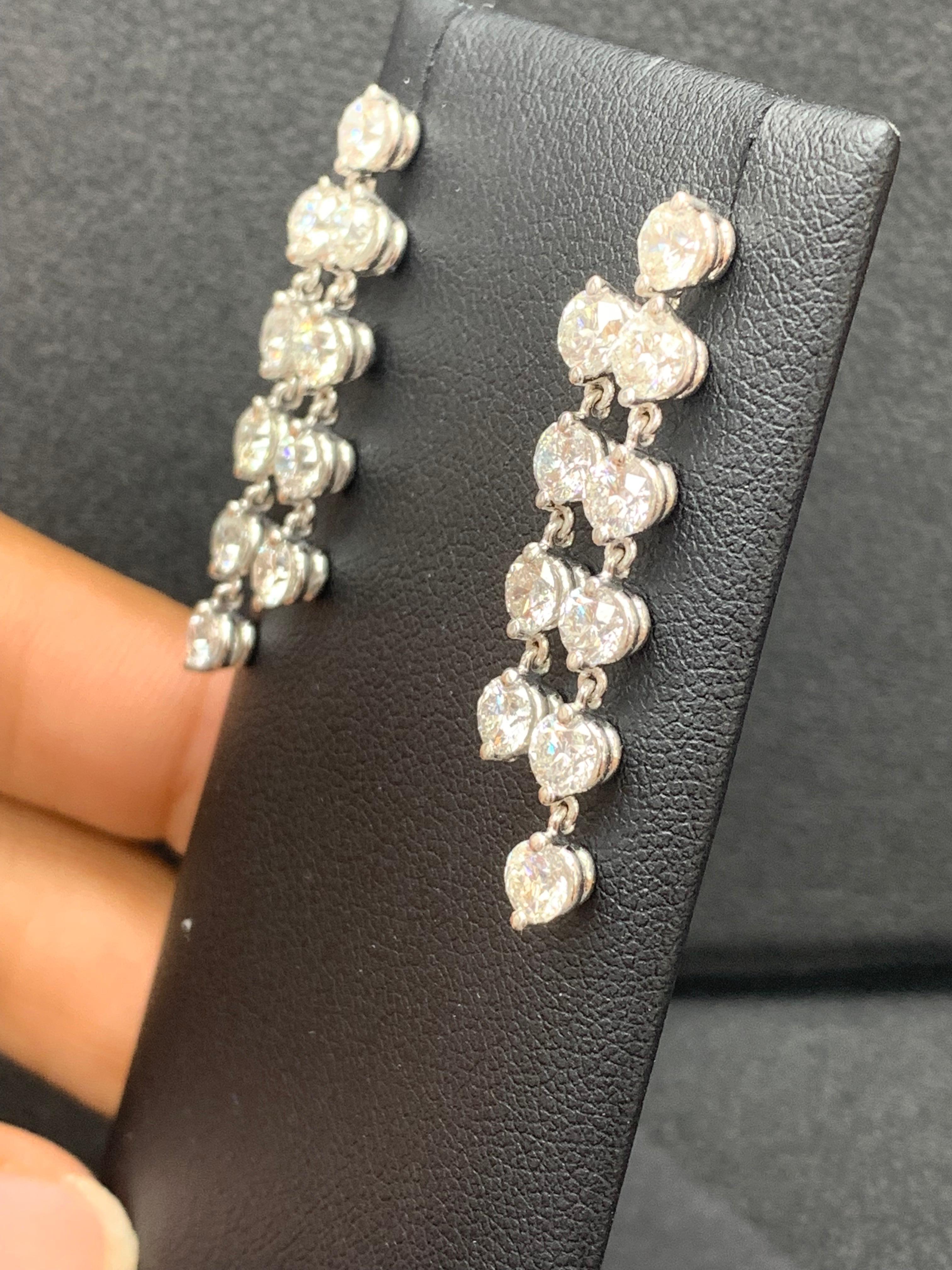 Modern 5.01 Carat Diamond Chandelier Earrings in 14k White Gold For Sale