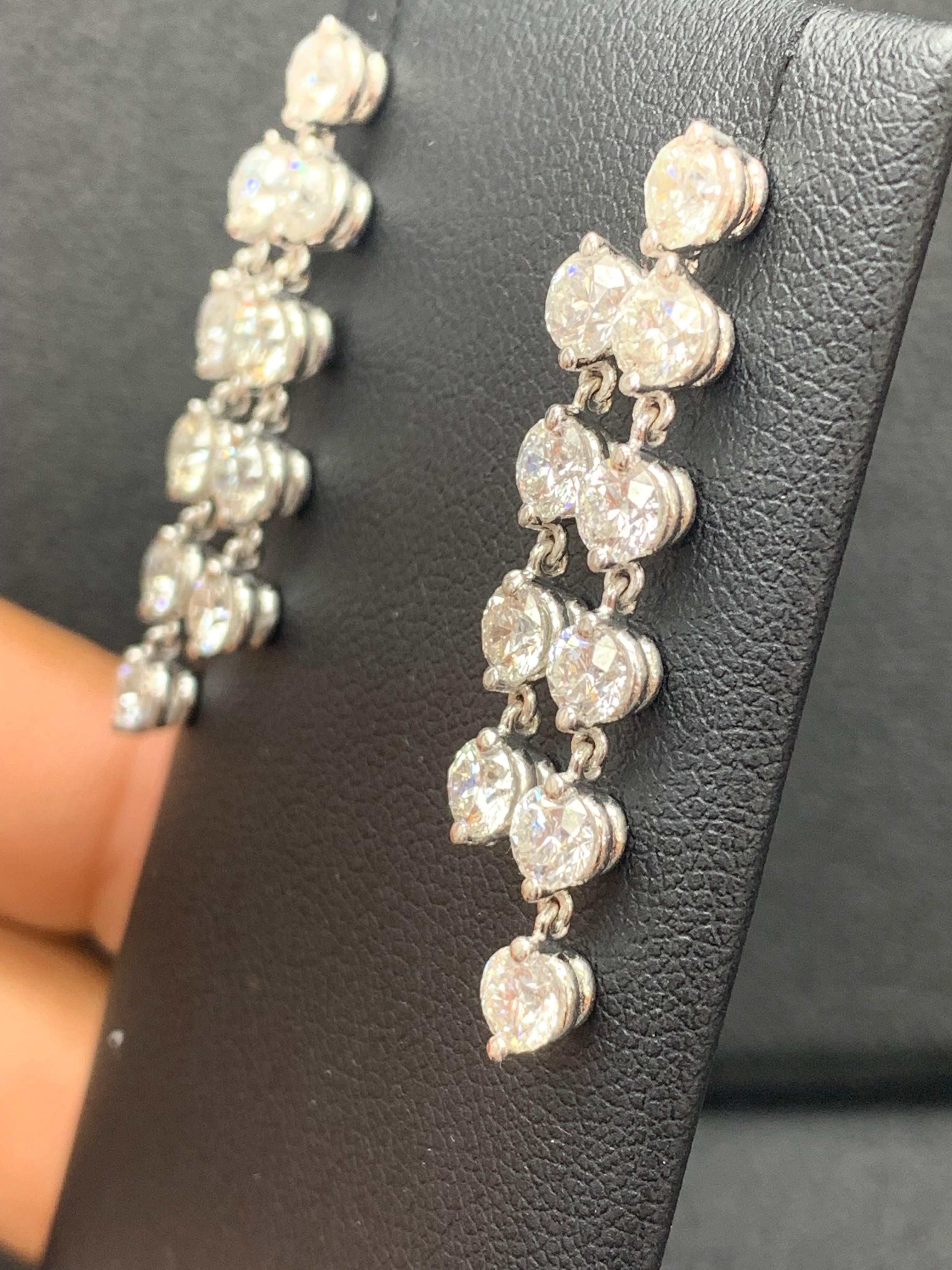 Round Cut 5.01 Carat Diamond Chandelier Earrings in 14k White Gold For Sale
