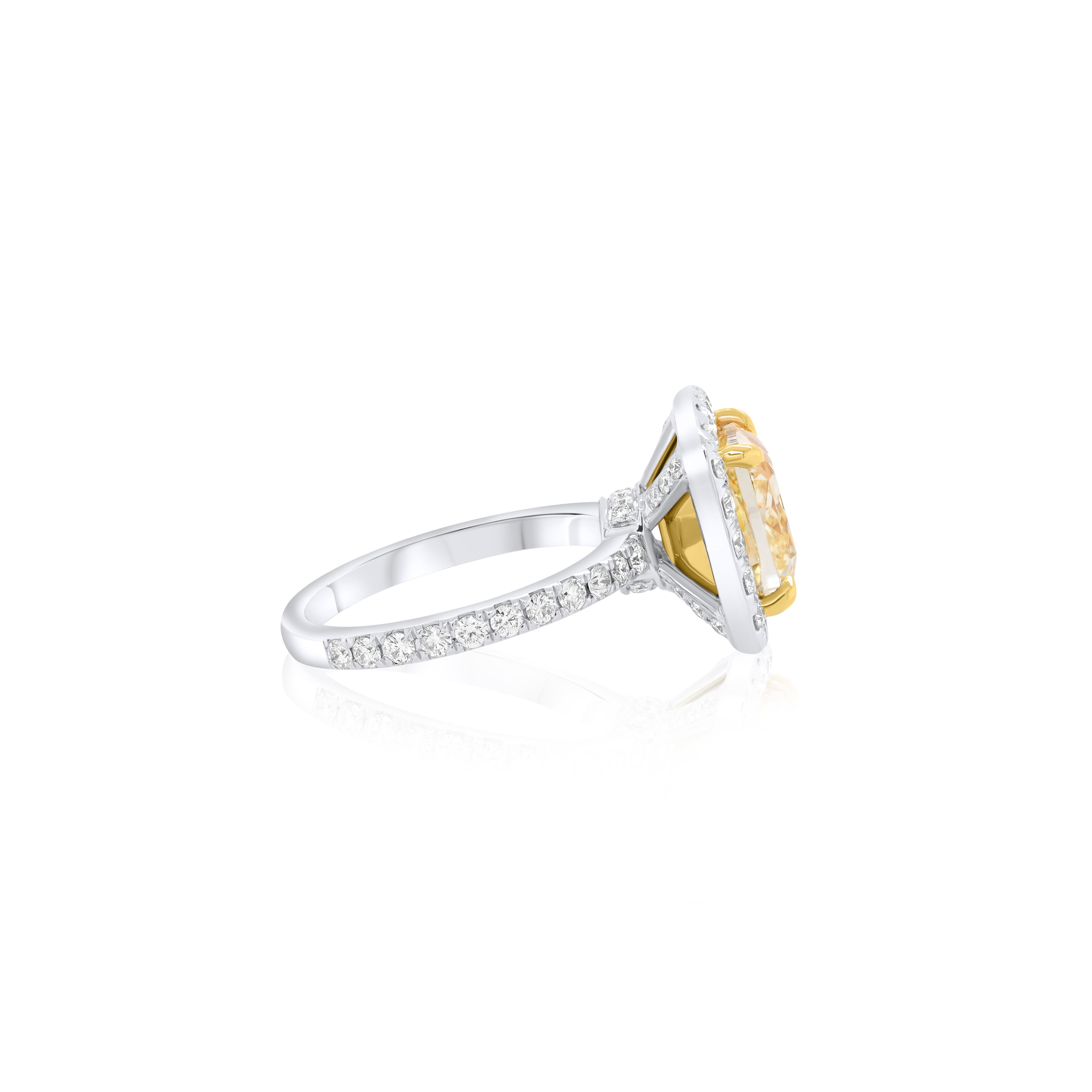 Cushion Cut Diana M. 5.01 Carat Fancy Yellow Diamond Platinum Ring For Sale