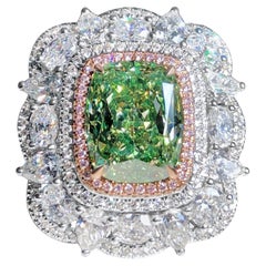 5,01 Karat GIA zertifizierter Diamant im Kissenschliff im Vintage-Stil mit Halo-Ring