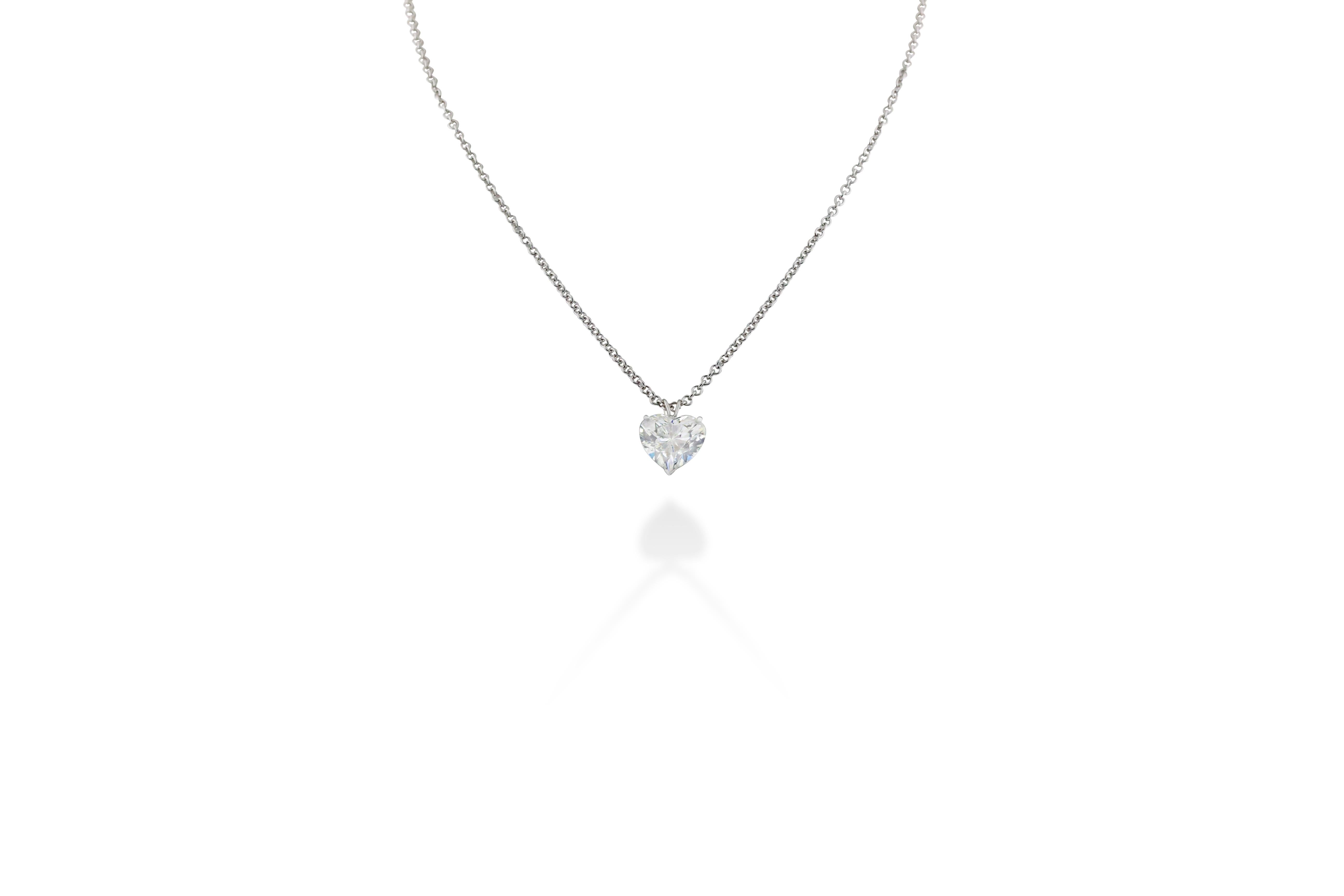 5.01 carat H VS2 diamond heart shape solitaire necklace on a fine 14K gold chain with a total weight of 14.6g. Chain drop is 8 in. Set in 18k and 14k white gold. GIA Certified. Certificate No. 1139995781. 


Viewings available in our NYC showroom by