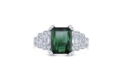 5.01 Carat Green Tourmaline and Diamond Ring 14 Karat White Gold