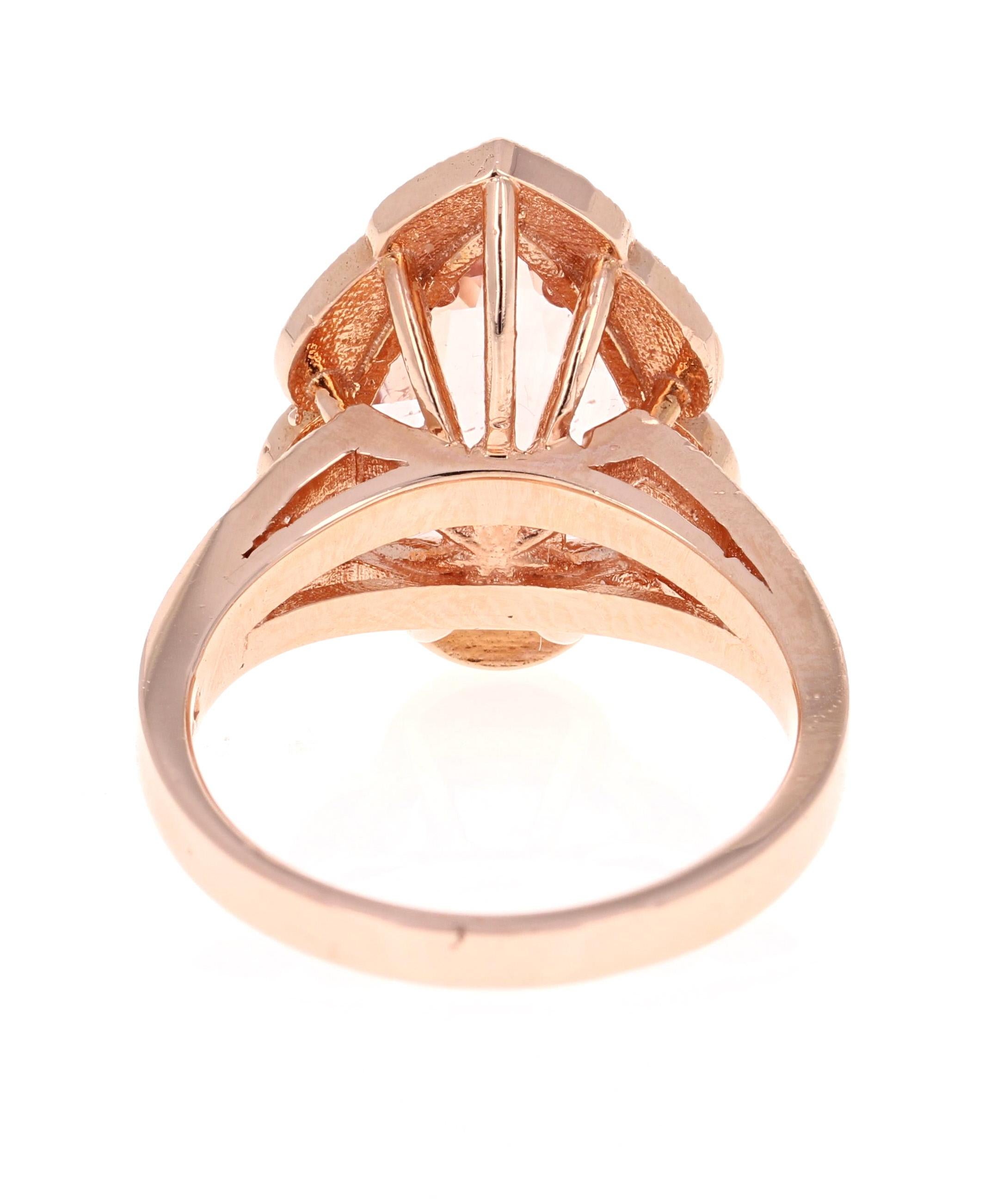 Modern 5.01 Carat Morganite Diamond 14 Karat Rose Gold Cocktail Ring