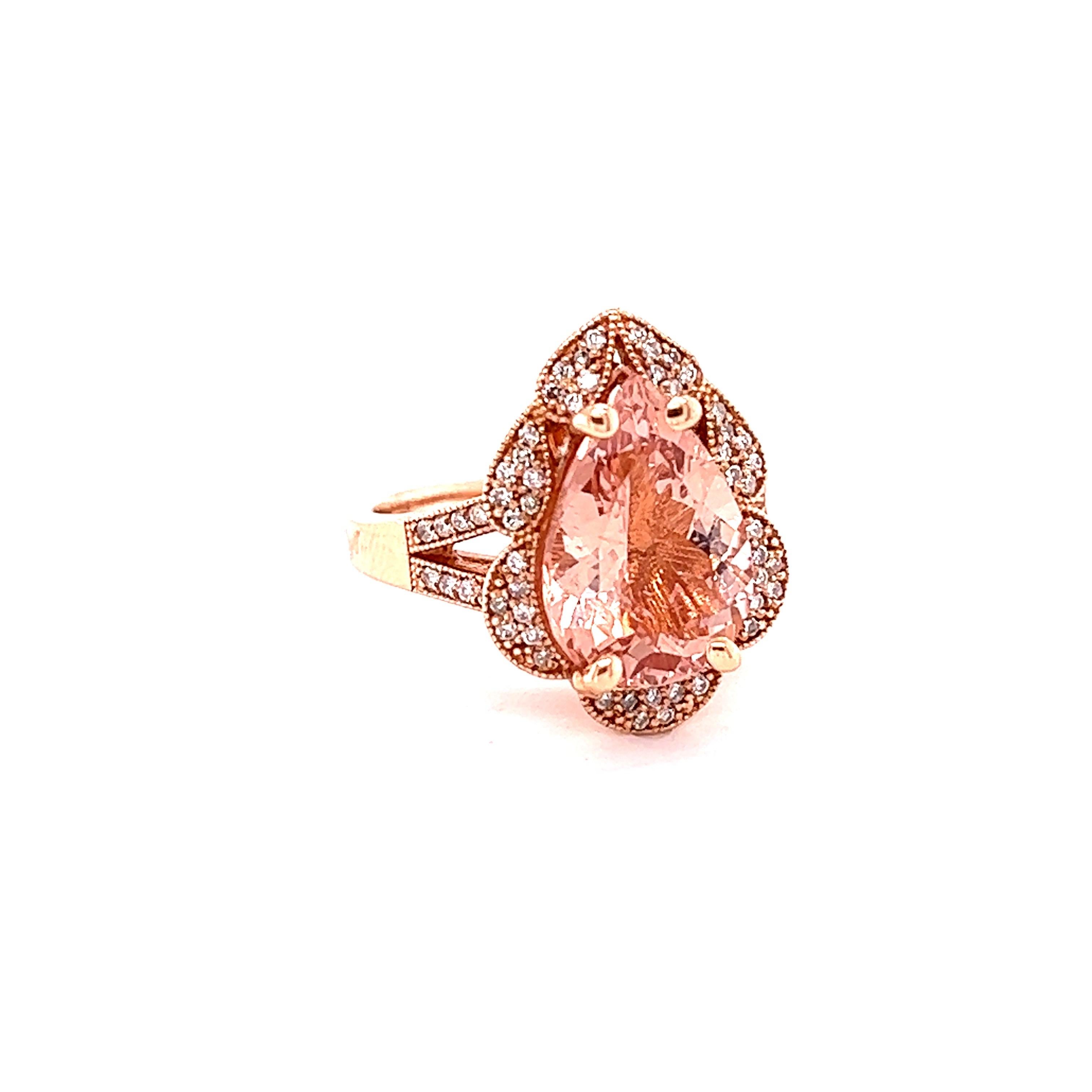 5,01 Karat Morganit Diamant Rose Gold Cocktail Ring (Tropfenschliff) im Angebot