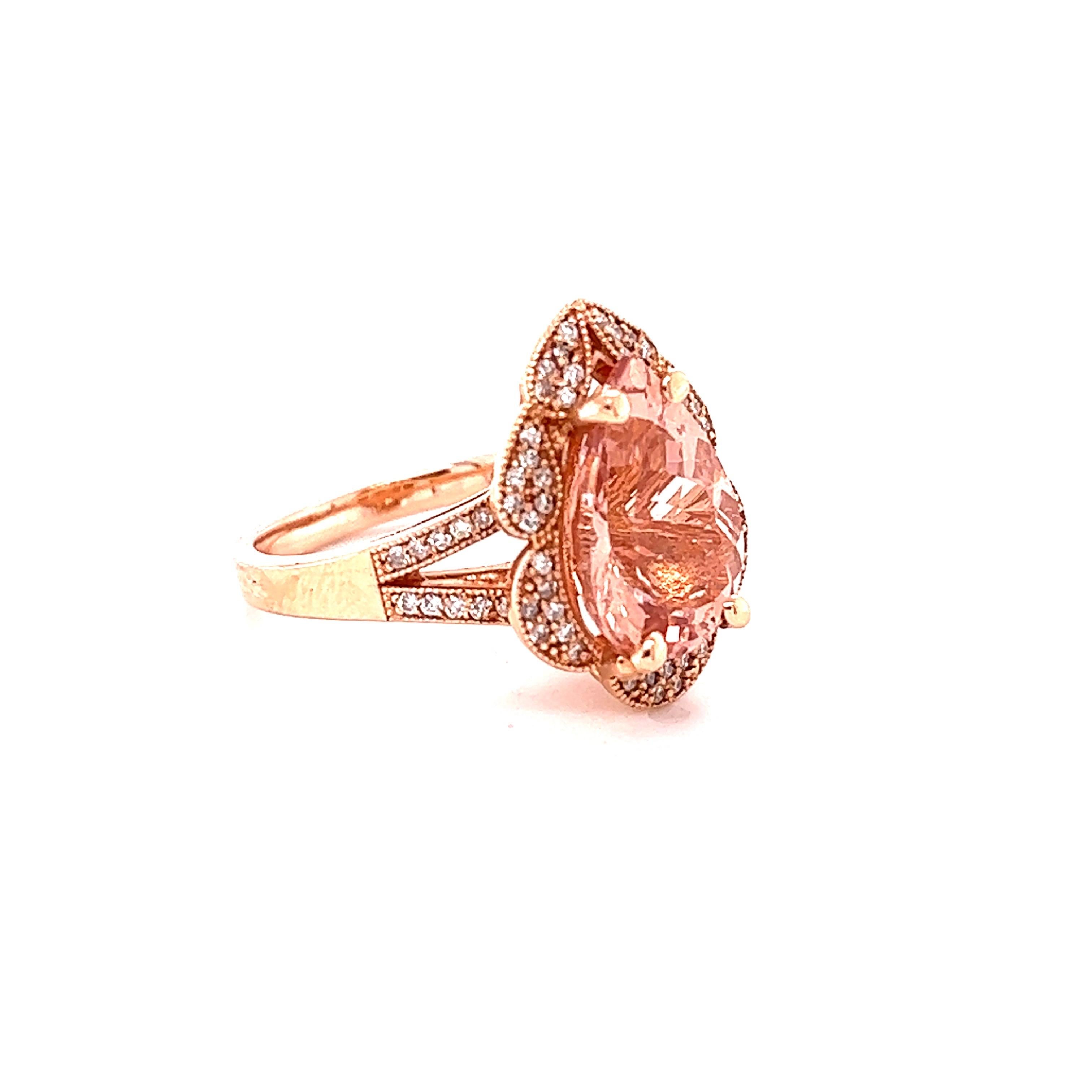 5.01 Carat Morganite Diamond Rose Gold Cocktail Ring In New Condition For Sale In Los Angeles, CA