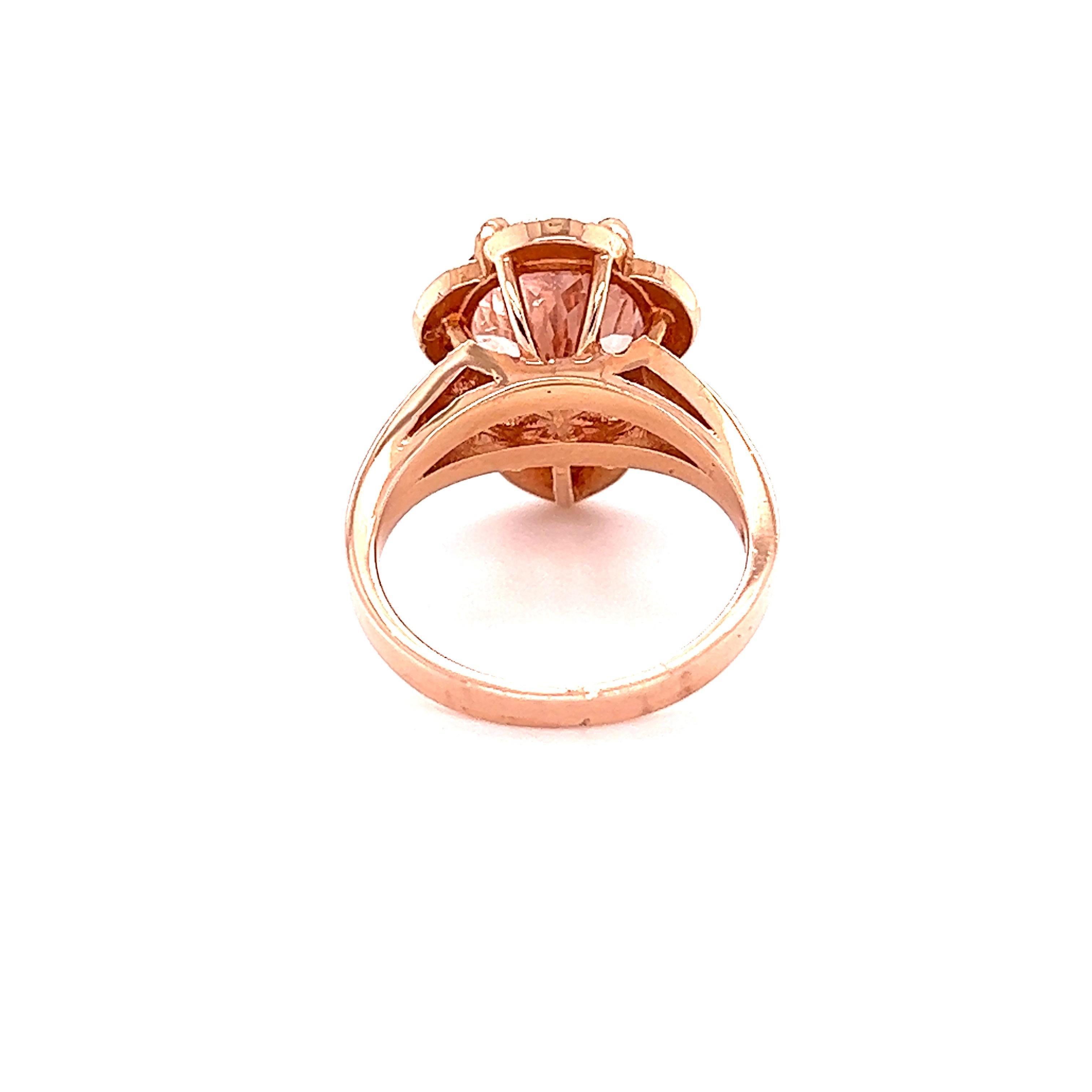 5.01 Carat Morganite Diamond Rose Gold Cocktail Ring For Sale 1