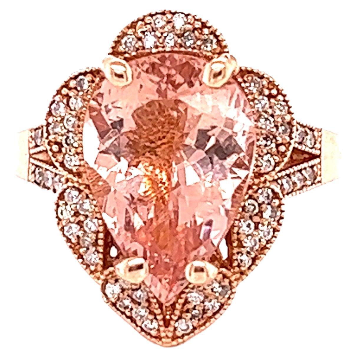 5.01 Carat Morganite Diamond Rose Gold Cocktail Ring For Sale
