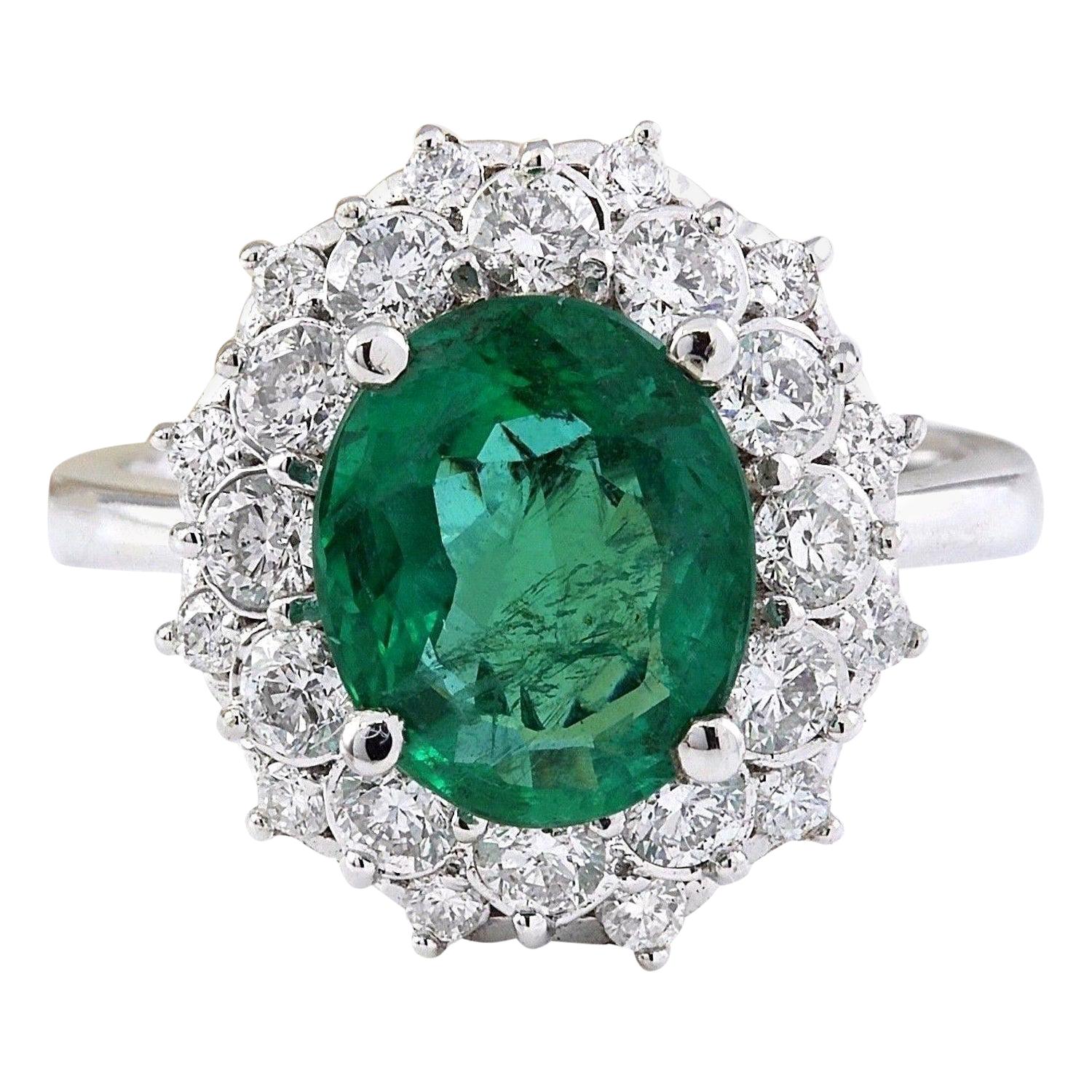 5.01 Carat Oval Natural Emerald and Diamond White Gold Cocktail Ring ...