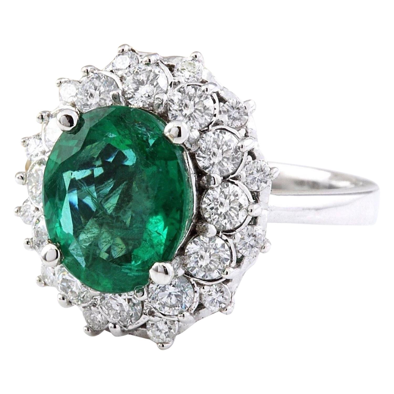 5.01 Carat Natural Emerald 14K Solid White Gold Diamond Ring
 Item Type: Ring
 Item Style: Engagement
 Material: 14K White Gold
 Mainstone: Emerald
 Stone Color: Green
 Stone Weight: 3.80 Carat
 Stone Shape: Oval
 Stone Quantity: 1
 Stone